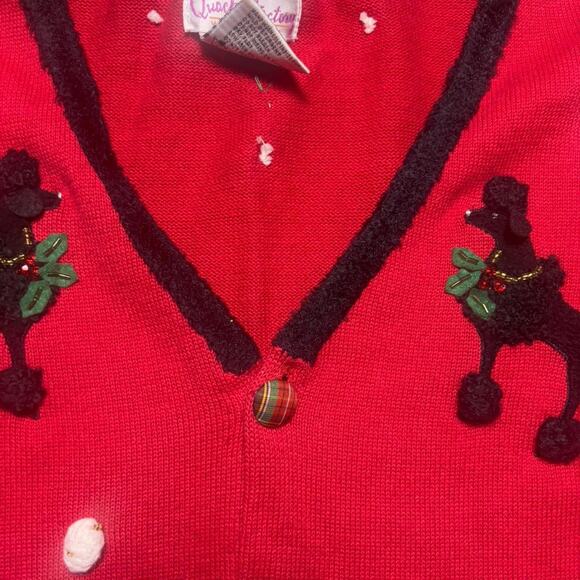 Quacker factory red poodle Christmas cardigan (missing 1 button) - Picture 5 of 8